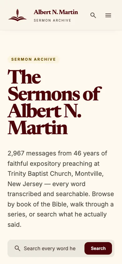 The archive home page on a phone.
