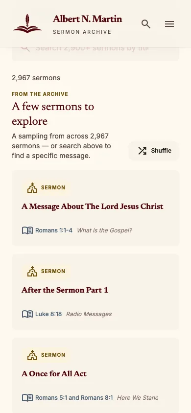 The filterable sermon library on a phone.