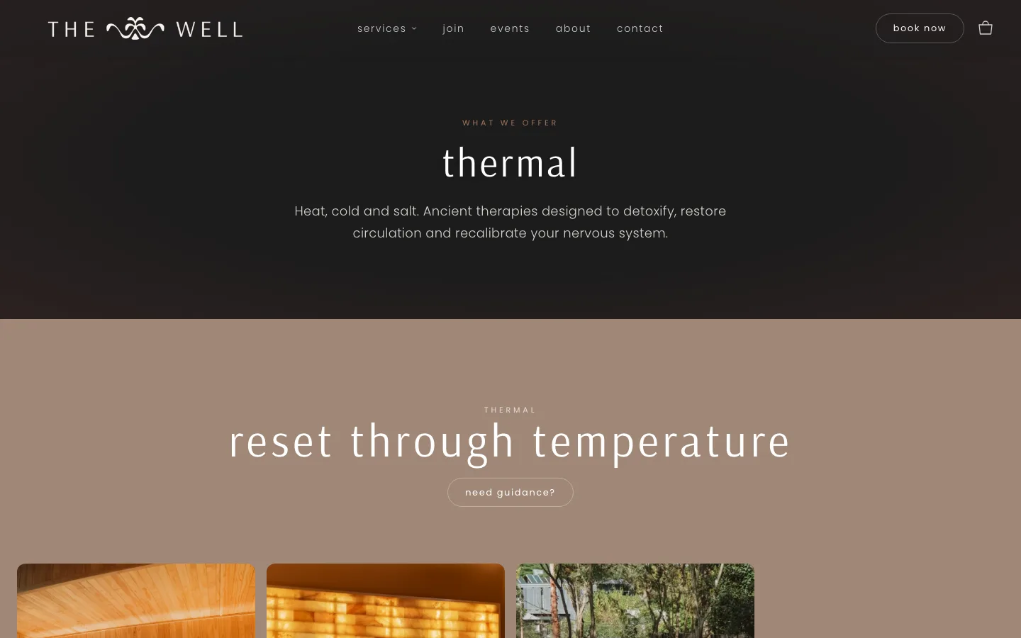 A treatment detail page — one of ~30 individual class, therapy and recovery pages, here a thermal treatment.
