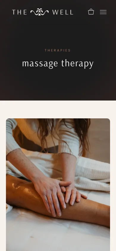 The massage menu on a phone — the full treatment list, designed mobile-first.